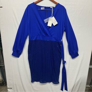 GRACE KARIN Royal Blue Sequin Wrap Dress XL NWT